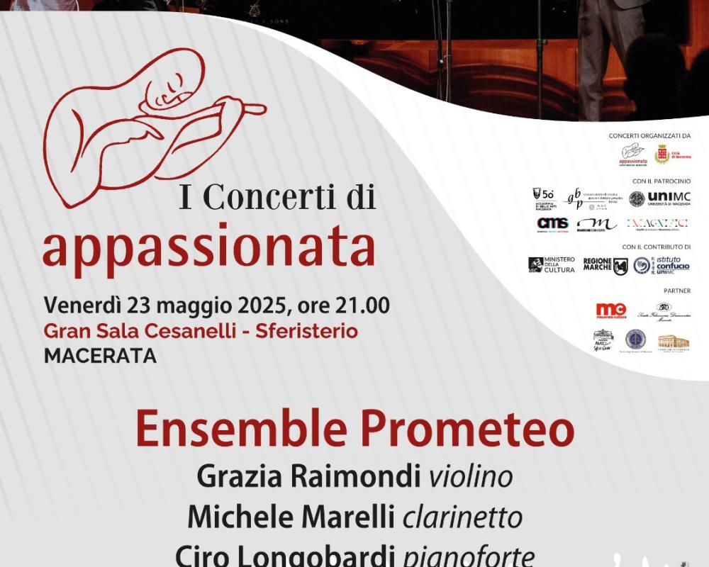 L’Ensemble Prometeo in concerto per Appassionata: venerdì 23 maggio alle 21 alla Gran Sala Cesanelli