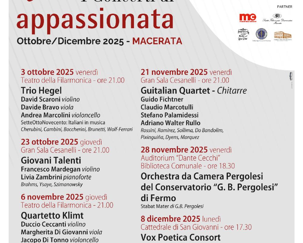Dal 3 ottobre tornano i concerti di Appassionata