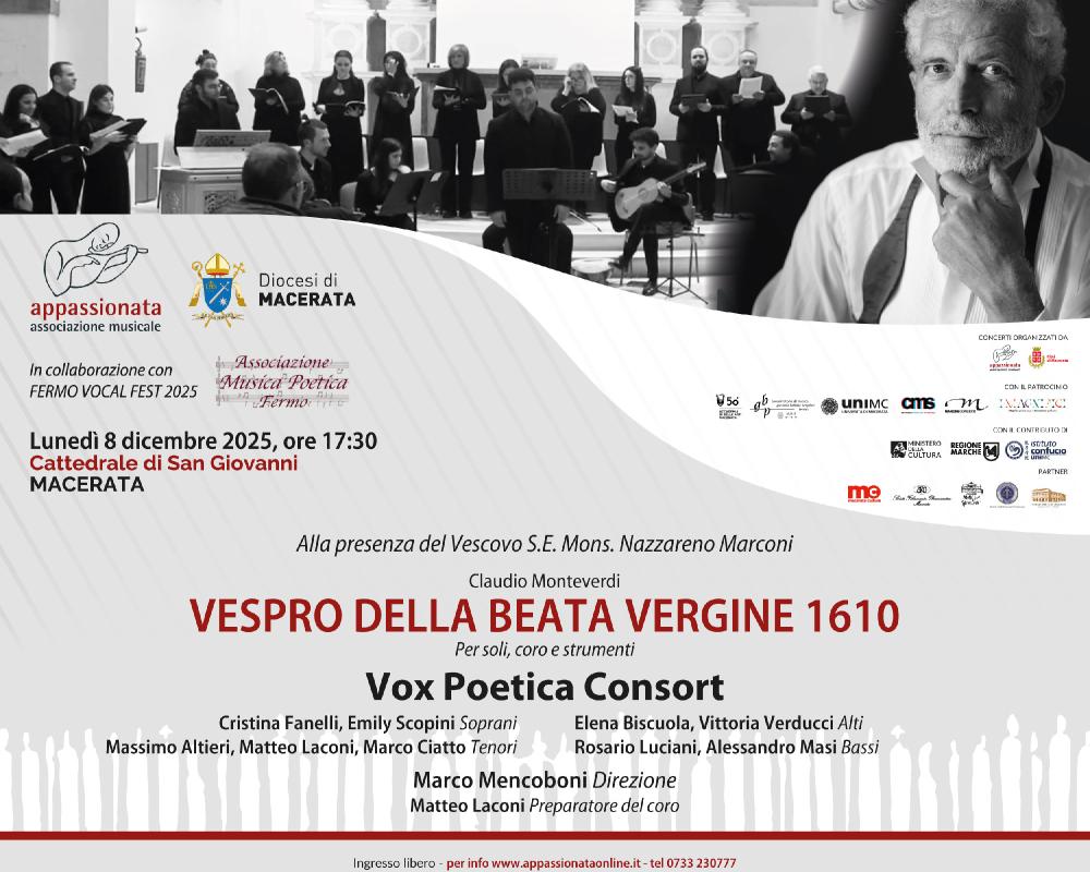 Appassionata chiude il 2025 con il Vespro della Beata Vergine di Monteverdi